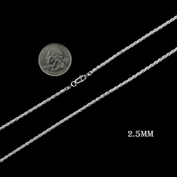 Real 925 SOLID Sterling Silver 2.5mm Rope Chain Necklace 24" inch - Picture 2 of 6